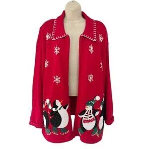 VTG Heirloom Collectibles Woman's Sz 22 / 24 Red Christmas Cardigan Penguins